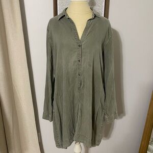 Cloth & Stone Olive Green Lace Back Button Front Farryn Shirt Dress